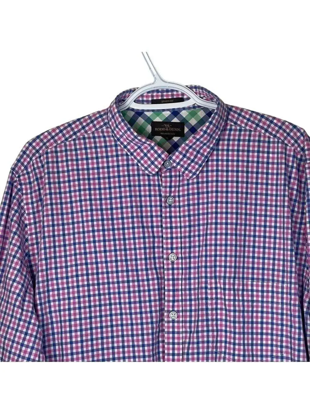 RODD & GUNN Sports Fit Pink Blue Gingham Checked Button Down Dress Shirt XL
